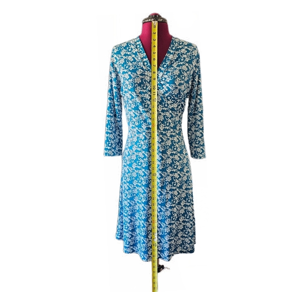 Jon & Anna Tie Back Blue Floral Stretch 3/4 Sleeve Dress - Picture 10 of 12